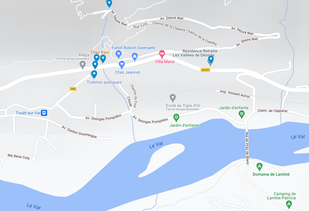 Carte accès restaurant chez Paul à Touët sur Var RD 2202 Avenue du Général de Gaulle